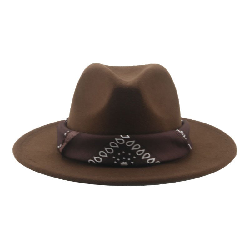 28e18aff-8a70-43e4-898e-5bcbd39f97e3.jpg Paisley Ribbon Wide Brim Woolen Top Hat Felt Cowboy Hat - Image 1