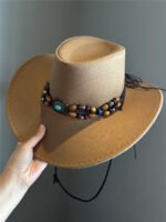 Turquoise Decorative Western Cowboy Hat Female Sun Hat With Wide Brim - Image 6