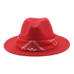 Paisley Ribbon Wide Brim Woolen Top Hat Felt Cowboy Hat - Image 5