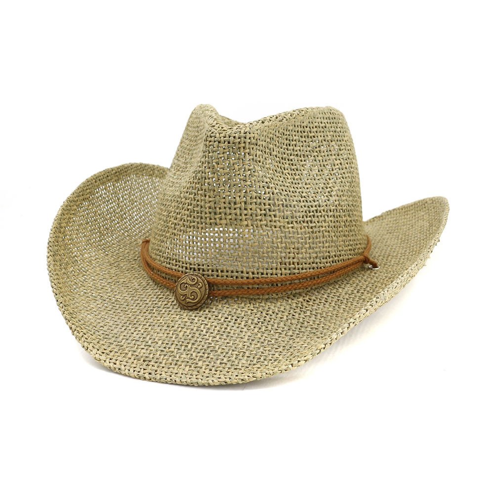 5c9e0146-d790-4aaf-87a4-08531e47e8a2.jpg Western Cowboy Straw Hat Top Hat Outdoor Beach Hat - Image 1