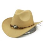 Western Cowboy Hat Wooden Bead Bull Head Fedora Hat - Image 4