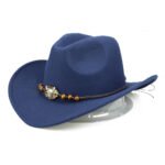 Western Cowboy Hat Wooden Bead Bull Head Fedora Hat - Image 6