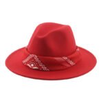 Paisley Ribbon Wide Brim Woolen Top Hat Felt Cowboy Hat - Image 6