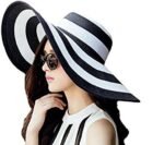 Strip Hat – Women’s Black and White Striped Beach Sun Hat - Image 2