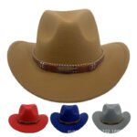 Curling Cowboy Hat Men's And Women's Leaf Belt Fur Felt Hat