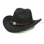 Western Cowboy Hat Wooden Bead Bull Head Fedora Hat - Image 2