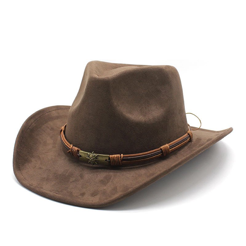 caa12e42-f008-44e1-8a86-02dbf191cabe.jpg Suede Curling Western Cowboy Hat Ethnic Style Top Hat - Image 1