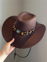Turquoise Decorative Western Cowboy Hat Female Sun Hat With Wide Brim - Image 7