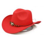 Western Cowboy Hat Wooden Bead Bull Head Fedora Hat - Image 7