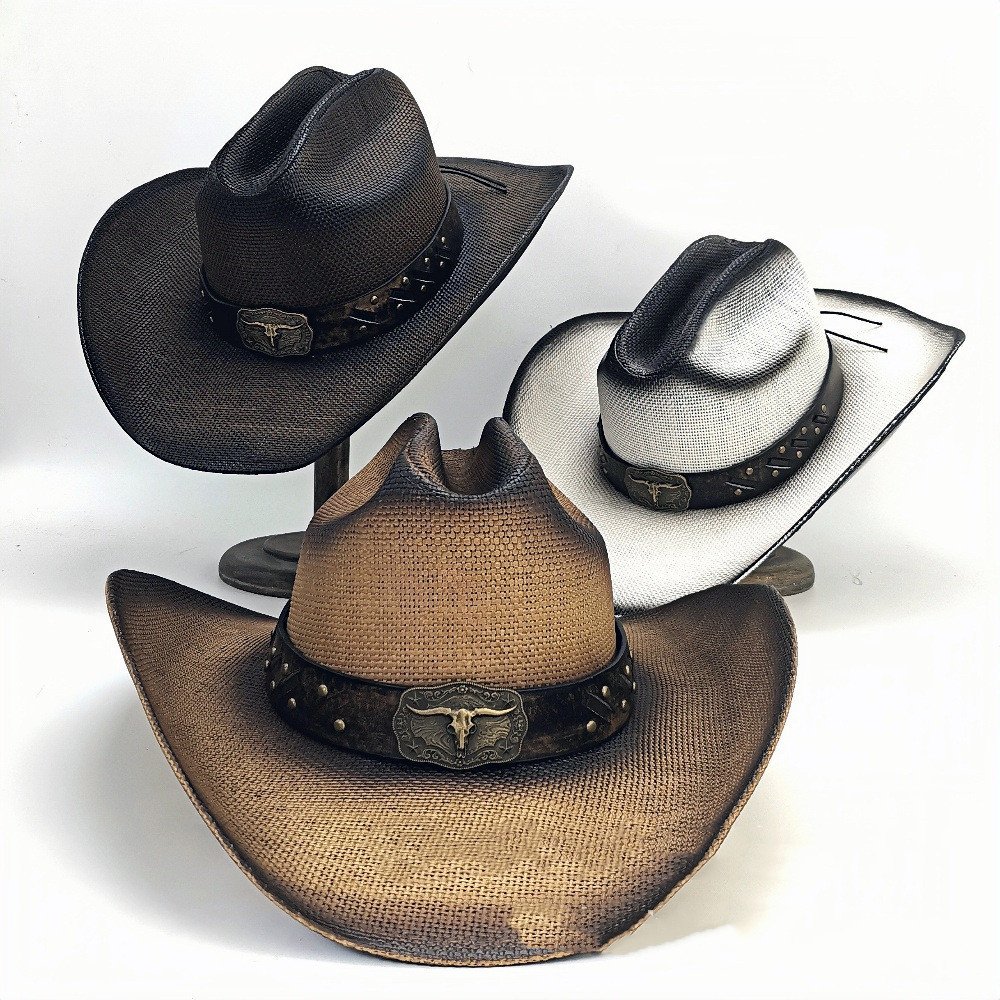 fd3eb7e2-26b3-472d-b0e4-ea3917bca64b.jpg Retro Cowboy Hat Cow Head Belt Decoration - Image 1