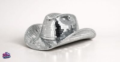 Disco cowboy hat with mirror tiles being carefully maintained to prevent falling off