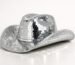 Disco cowboy hat with mirror tiles being carefully maintained to prevent falling off