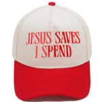 Trucker Hat – JESUS SAVES I SPEND Embroidered Color-Block Cap - Image 3