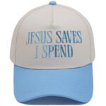 Trucker Hat – JESUS SAVES I SPEND Embroidered Color-Block Cap - Image 8