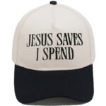 Trucker Hat – JESUS SAVES I SPEND Embroidered Color-Block Cap - Image 4