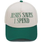 Trucker Hat – JESUS SAVES I SPEND Embroidered Color-Block Cap - Image 5