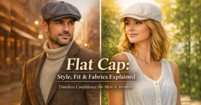 Stylish man and woman wearing classic flat caps, showcasing heritage, modern versatility, and smart-casual fashion.