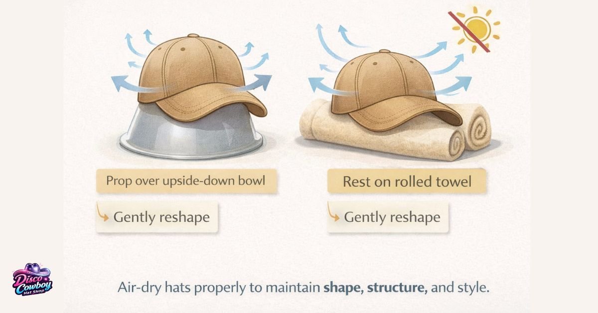 Proper air-drying technique for hats to maintain shape and structure after washing