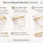 Infographic showing how to measure hat size correctly with step-by-step instructions