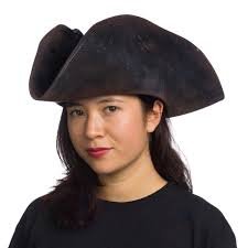 Side view of Blackbeard tricorne leather pirate hat for women