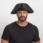 Blackbeard inspired tricorne leather pirate hat for men