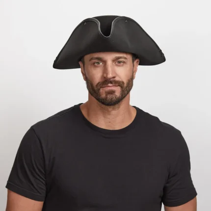 Blackbeard inspired tricorne leather pirate hat for men