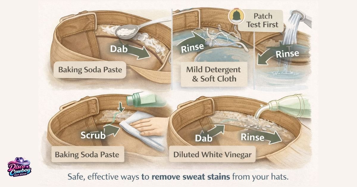 How to remove sweat stains from hats safely using baking soda, detergent, or vinegar