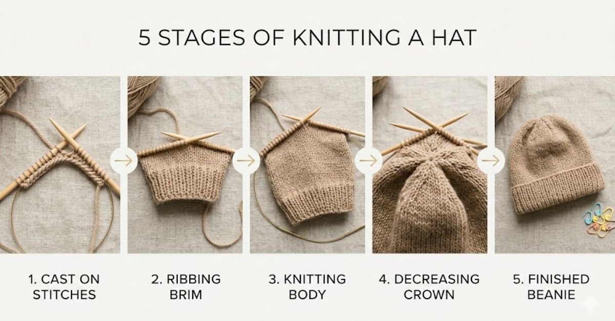 How to knit a hat for beginners casting on stitches step by step on knitting needles