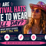 Woman wearing a disco cowboy festival hat safely during an outdoor music festival